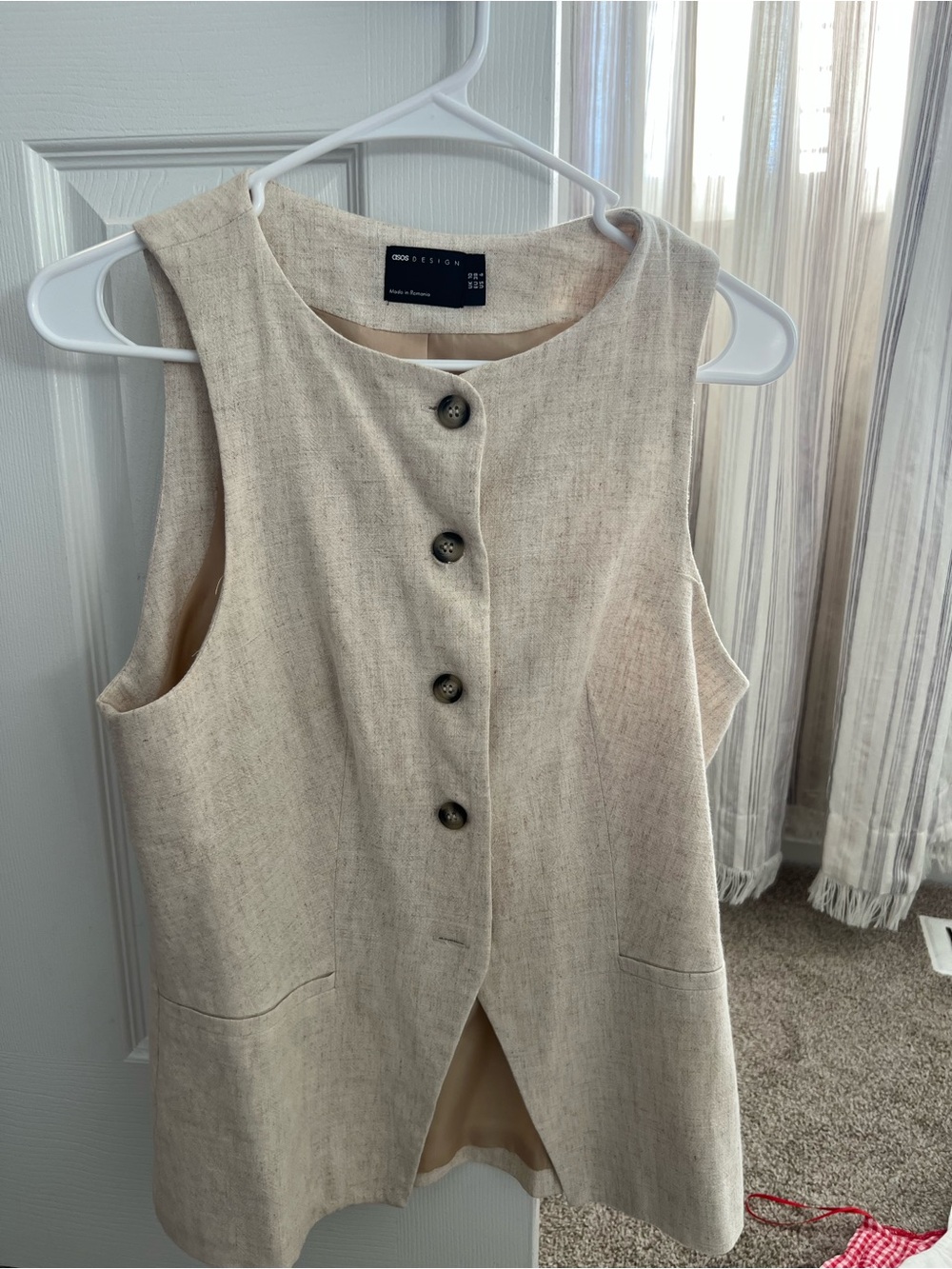ASOS Sleeveless Button Front Vest in Beige